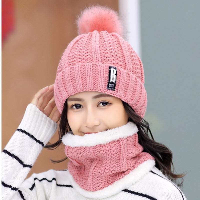 Conjunto Gola e Gorro de Tricô Forrada com Pelúcia