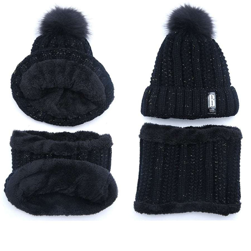 Conjunto Gola e Gorro de Tricô Forrada com Pelúcia