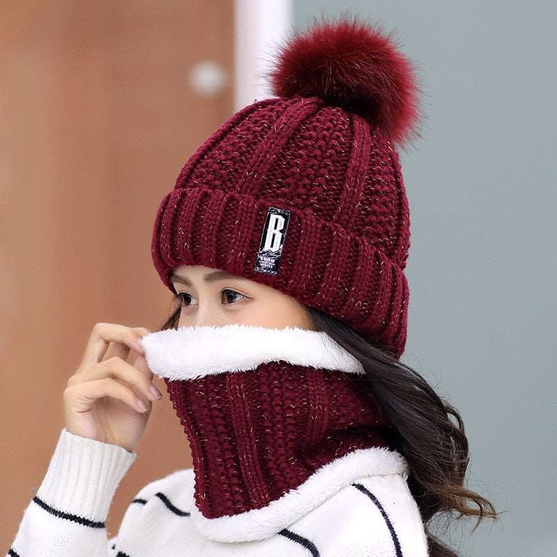 Conjunto Gola e Gorro de Tricô Forrada com Pelúcia
