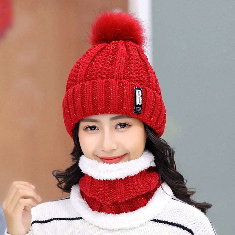 Conjunto Gola e Gorro de Tricô Forrada com Pelúcia